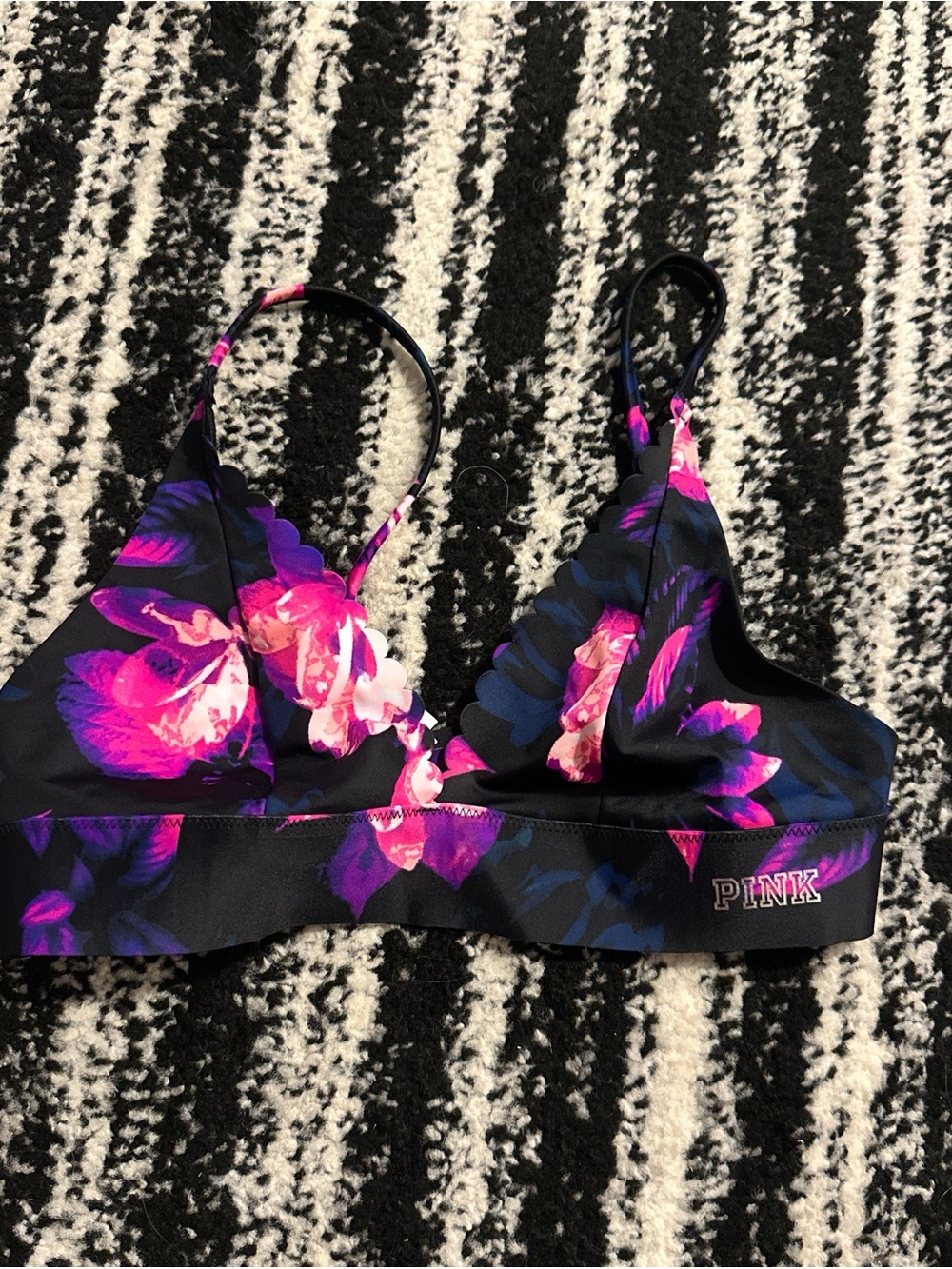 PINK Victoria's Secret Floral Triangle Bralette - Black, Pink & Purple